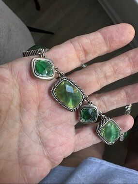 18 Inch Napier Elegant Green Stone & Silver Necklace